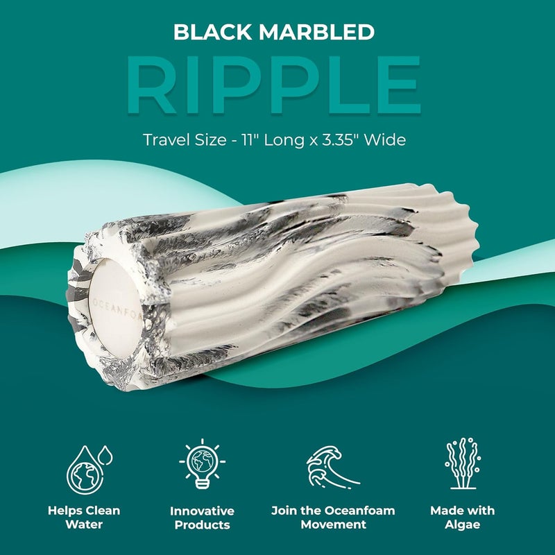 Oceanfoam Ripple Travel Foam Roller (11" x 3.35") Firm Mini Foam Roller for Physical Therapy, Deep Tissue Massage, Back Pain - High Density, Ergonomic Wave Textured - Yoga, Exercise (Black Marbled) - Image 4